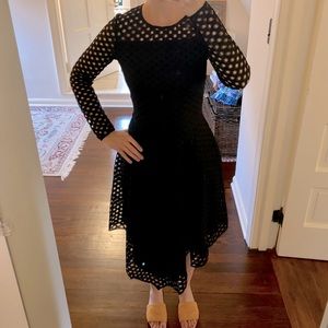 Maje Asymmetric black dress with long sleeves size 1